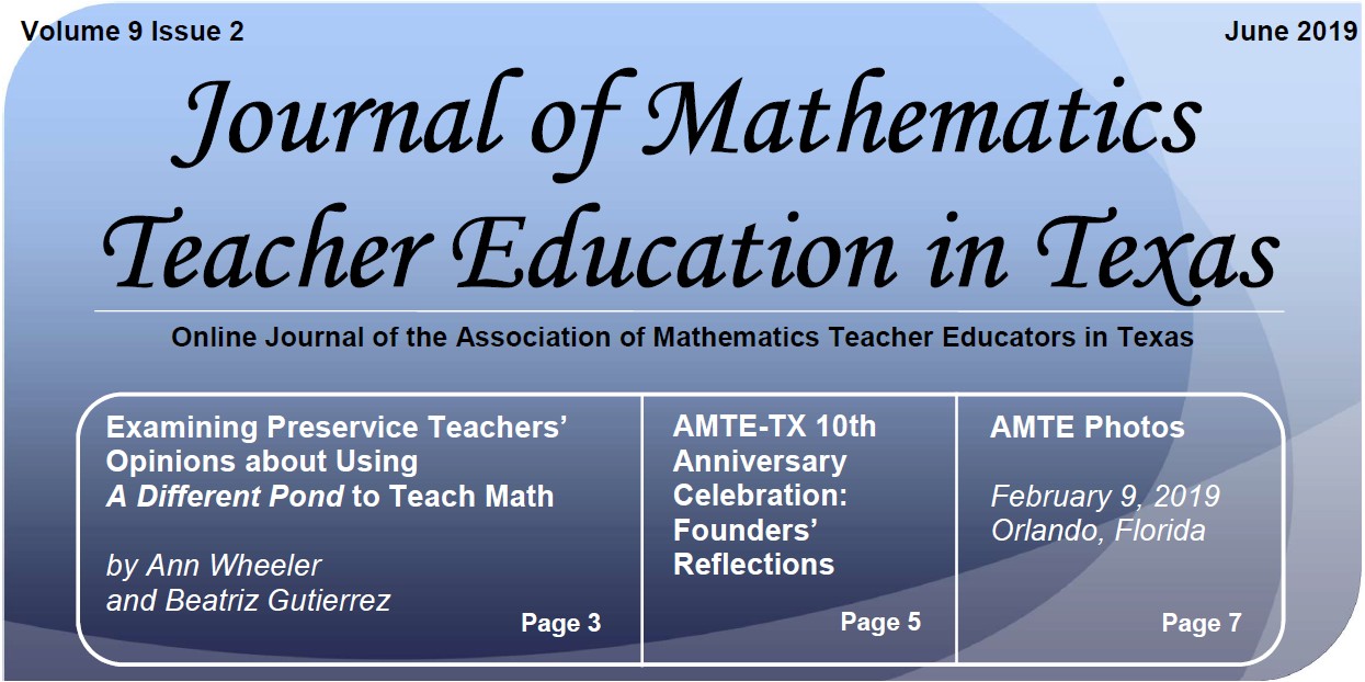 Cover image from the issue of Journal of Mathematics Teacher Education in Texas (online journal of the Association of Mathematics Teacher Educators in Texas)