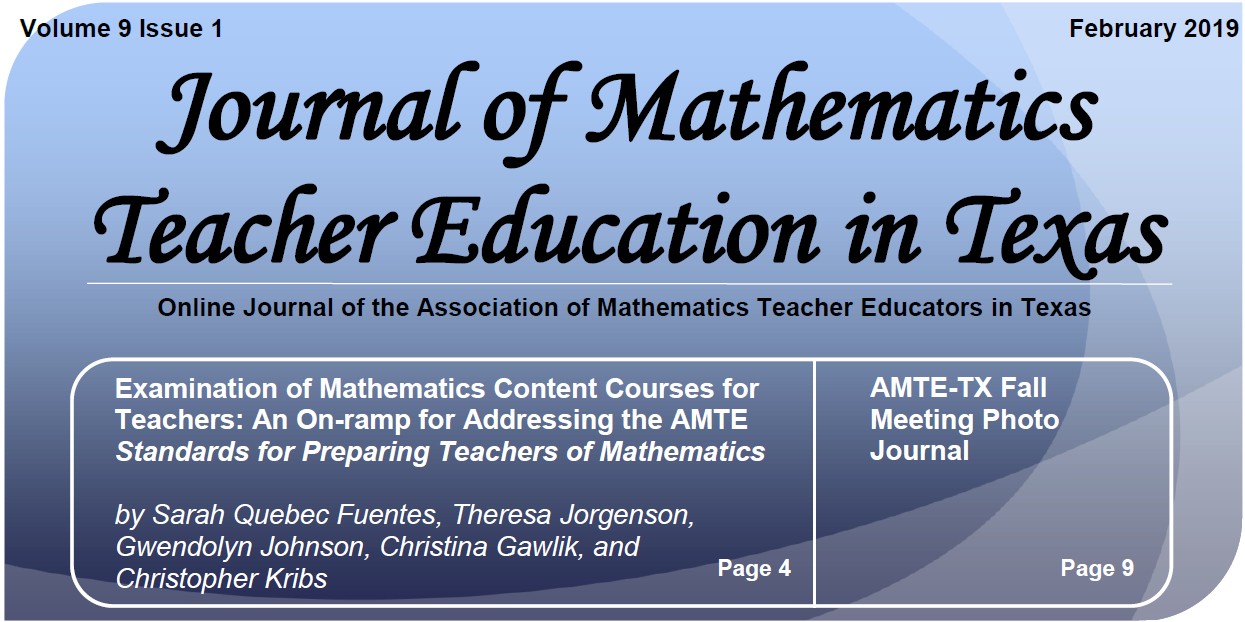 Cover image from the issue of Journal of Mathematics Teacher Education in Texas (online journal of the Association of Mathematics Teacher Educators in Texas)